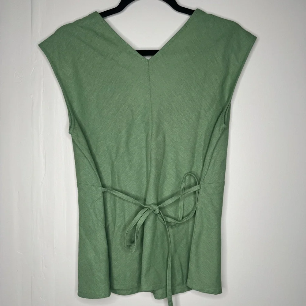 Calvin Klein women's S linen blend olive green babydoll top y2k boho costal - Picture 4 of 7